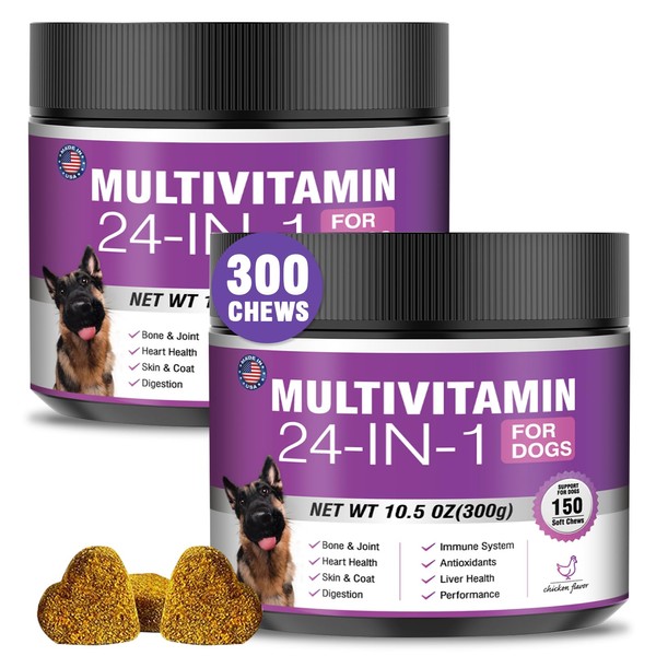 24-in-1 Dog Vitamins and Supplements 300 Ct Dogs Multivitamin Chewable