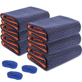 YMTLJHDSY Heavy-Duty Moving Blankets (6-Pack) with Rubber Band - 3 Pcs 72"x40" Quilted Furniture Protectors for Moving, Storage & Shipping, Durable Reusable Covers (Black/Blue, 13.2 lbs)
