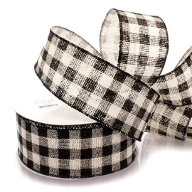 Ribbon Traditions Rustic Black/White Buffalo Plaid Burlap Wired Ribbon 2 1/2" by 25 Yards