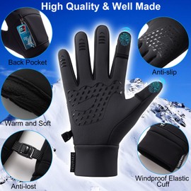 weiatas Winter Fingerless Gloves for Men Women Touch Screen, Cold Weather Thermal Sport Gloves for Fishing Running Cycling Driving Hiking, Warm Windproof Work Gloves (Large)