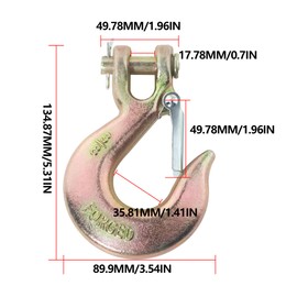 HANLATO 6Pcs 3/8 Clevis Slip Hook Grade 70 Heavy Duty Clevis Grab Hook with Safety Latch, 18,000Lbs Capacity, Chain Hooks for Trailer Truck Transport, Yellow Zinc Finish