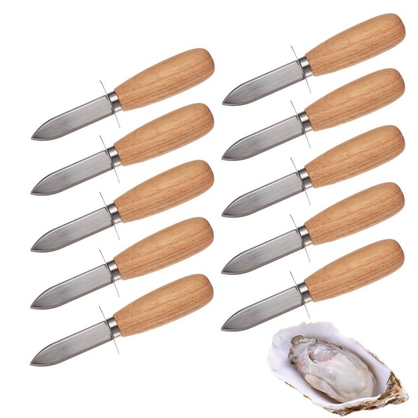 DOMG 10Pcs Oyster Clam Shucking Knife Opener with Wooden Handle