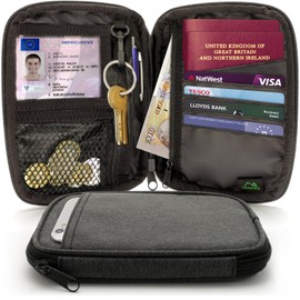 CampTeck U6750 Small Travel Wallet Passport Holder & RFID Faraday Signal Blocking Organiser Pouch for Credit Debit Cards, IDs, Documents, Money, Ticket, Key, etc – Black