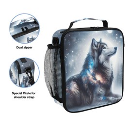 ZOEO Wolf Night Sky Lunch Box Insulated Lunch Bag Prep Kids Cooler Tote Freezable Shoulder Strap Waterproof Picnic Meal for School Office, 8541996862
