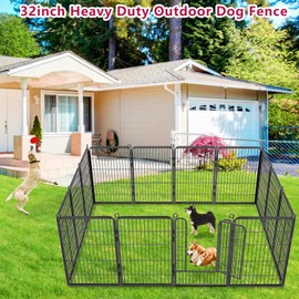 Jhsomdr Dog Playpen, 32inch 10 Panels Outdoor Dog Fence Indoor Dog Pen Anti-Rust Pet Puppy Pen Dog Exercise Pen with Lock for Medium Small Dogs, Portable Pet Fence for Yard RV Camping
