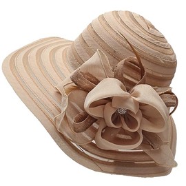 Kentucky Church Fascinator Hat Wide Brim Women Straw Straw Sun Hat Derby Party, khaki