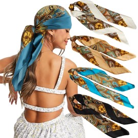 YoiAVRIG 4 Pack Satin Headscarves For Women - Large Square Silk Bandanas(89X89Cm) | Classic Patterned Hair Scarves | Versatile Beach, Casual & Formal Accessories