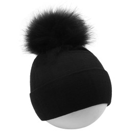 DANMY Baby Beanie Hat, Infant Toddler Warm Cotton Hat with Pom,Unisex Baby Soft Cotton Hats Caps Black