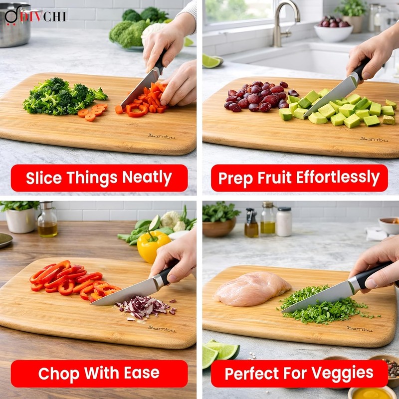 DIVCHI Bamboo Cutting Board Wooden Chopping Board for Kitchen Durable