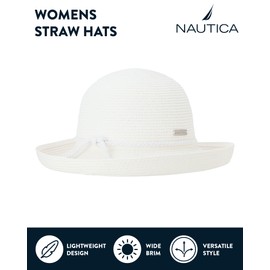 Nautica Womens Sun Hat - Short and Wide Brimmed Summer Sun Hats for Women with Sun Protection for Beach and Travel, White Short Brim