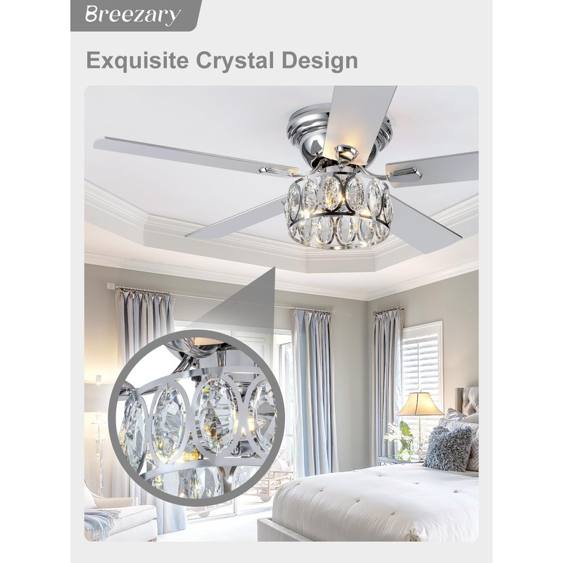 Breezary 52 inch Flush Mount Ceiling Fans with Lights Remote
