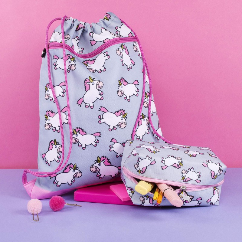 Fringoo - Kids Drawstring Bag - Front Zipped Pocket -