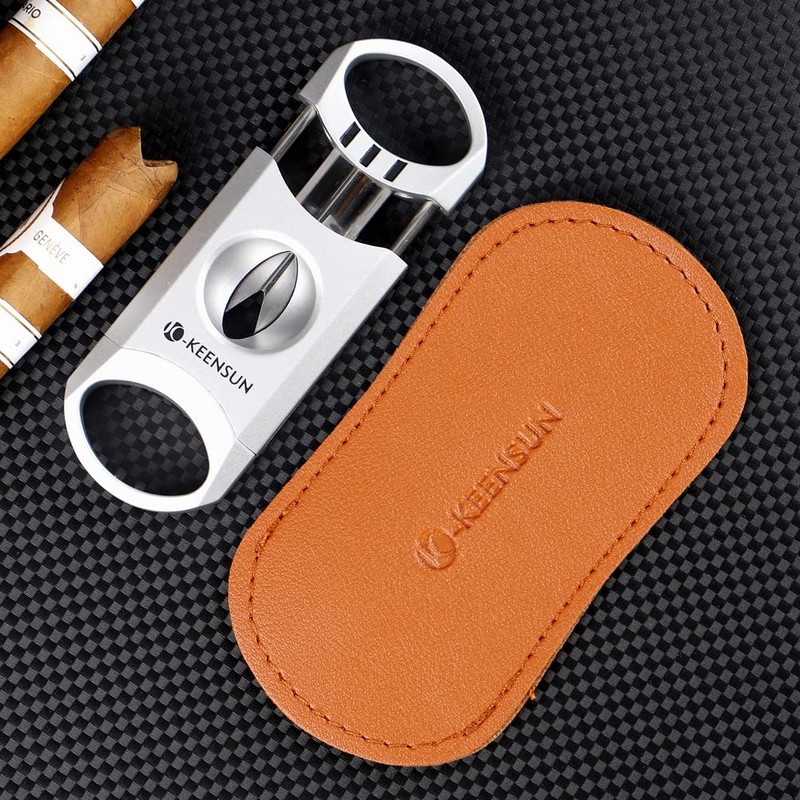 KEENSUN Zinc Alloy V-Cut Cigar Cutter (Silver), 60 Ring Gauge,