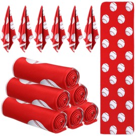 Peryiter 12 Counts Mini Cooling Towel, 30" x 9" Baseball Softball Soccer Golf Sweat Towel, Breathable Chilly Rag, Microfiber Sport Rags for Team Gym Running Coach Gift (Baseball,Red and White)