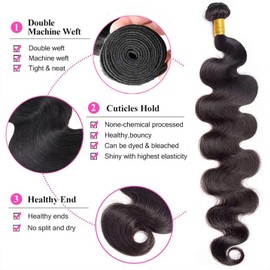 Human Hair Bundles Body Wave 4 Bundles 100% Unprocessed Brazilian Hair Weave Bundles Body Wave Human Hair 4 Bundles (18 20 22 24 Inch) Natural Black Human Hair Extensions