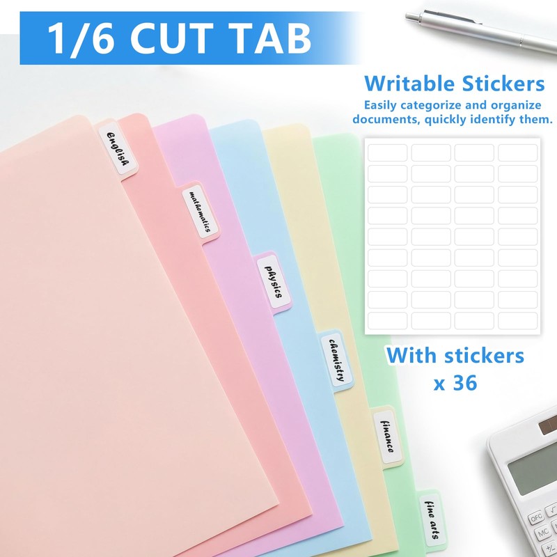 Plastic Folders with 2 Pockets 3 Hole Punched, 6 Pack,