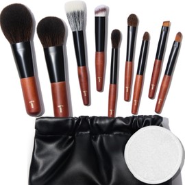 Cosme 9 Full Face Mini Juego de Pinceles de Maquillaje de Viaje Juego de Brochas de Maquillaje de Cobertura Natural y Estuche para Pinceles. Brochas  