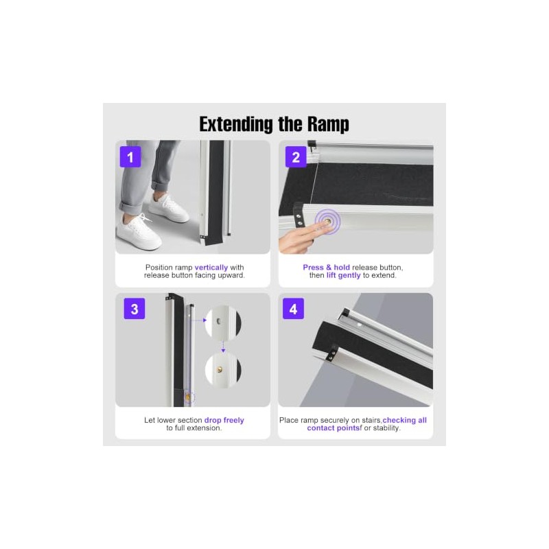 2pcs Telescopic Wheelchair Ramps Portable Threshold Ramp for Home