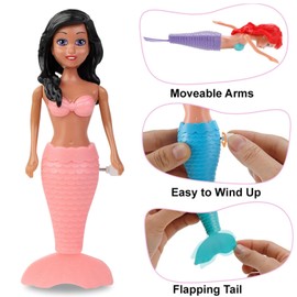 Mermaid Bath Toys for Toddlers Kids Girls - Princess Wind Up Tail Flap Floating Water Bathtub Toys, Swimming Pool Bathing Time Fun (4 Pack)
