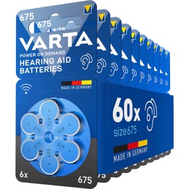 Varta VARTA Hörgerätebatterien Typ 675 blau, Batterien 60 Stück Vorratspack, Power on Demand, wireless approved, Größe p 675 für Hörgeräte & Hörhilfen, Made in Germany