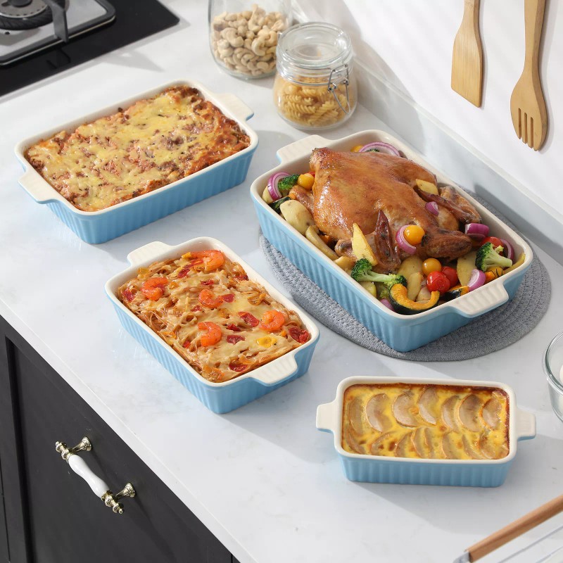 MALACASA Porcelain Baking Dish Set of 4 Bakeware Set Rectangular/Ov