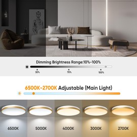 Lightania 11 Inch Flush Mount Ceiling Light with Remote Control & Night Light, 5CCT Dimmable Ceiling Light Fixture, 20W 2000LM 2700K-6500K Adjustable LED Ceiling Lights for Bedroom Kitchen, White Gold