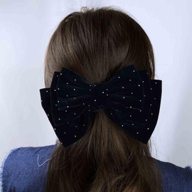 Allereya French Black Velvet Bow Hair Clip Large Bow Hair Clips Large Velvet Bow Satin Bow Hair Bun Hair Clips Decorative Hair Accessories Jewellery for Women Headpiece (Black1)