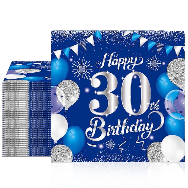 30th Birthday Decorations for Him and Her,40 PCS Blue Silver
