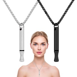 Anxiety Necklace,2 Pcs Stainless Steel Breathing Necklace,Breathlace Anxiety Relief Necklace Anxiety Relief for Adults,Breathlace Necklace,Stress Relief Present for Women Men(Black+Sliver)