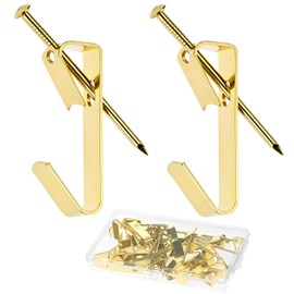 QWORK Picture Hangers 100 lb, 20 Pieces Heavy-Duty Picture Hooks with Nails, Frame Hooks Picture Hangers, Hardware Hanger Kit