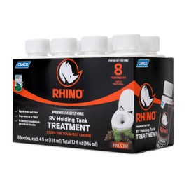 Camco RhinoFLEX Premium Enzyme RV Holding Tank Treatment Singles | Features a Biodegradable Septic Safe Formula, a Pine Scent, and is Ideal for RVing, Boating, and More | (8) 4 oz Bottles (41511)