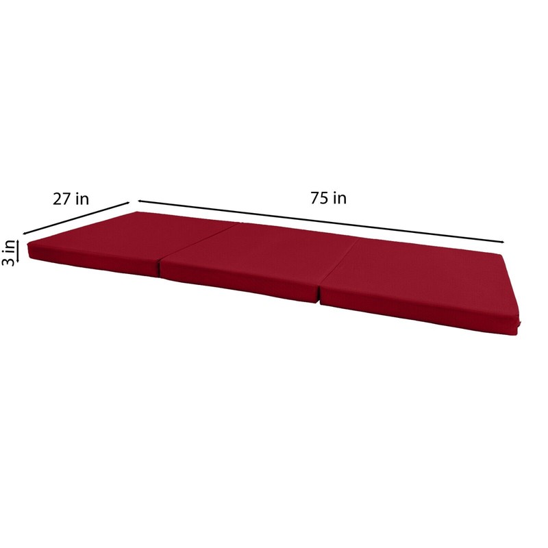 Danfuton Red Tri Fold Foam Beds, Shikibuton, Convertible Ottoman Mat