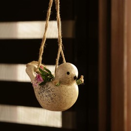 ExclusiveLane 'Bird' Decorative Ceramic Hanging Planters for Indoor, Outdoor Plants, Flowers | Hanging Planter for Balcony, Home Décor, Garden, Living Room, Home Decorative Items (Off White)
