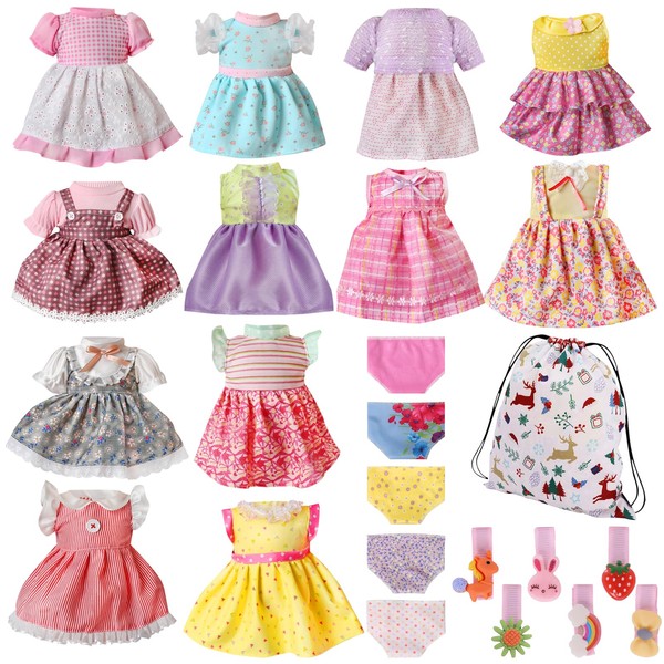 Alive Baby Doll Clothes and Accessories - 12 Sets Girl Doll Clothes Dress for 12 13 14 15 16 Inch Doll, Baby Bitty Doll Clothes - Doll Outfits Accessories with Hairpin Underwear for 14'' Doll Girl