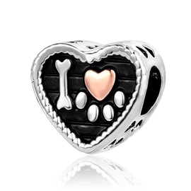 MiiFort Women Dog Mum Love Heart Cat Dog Animal Pet Black Gold Heart Charm for Bracelets