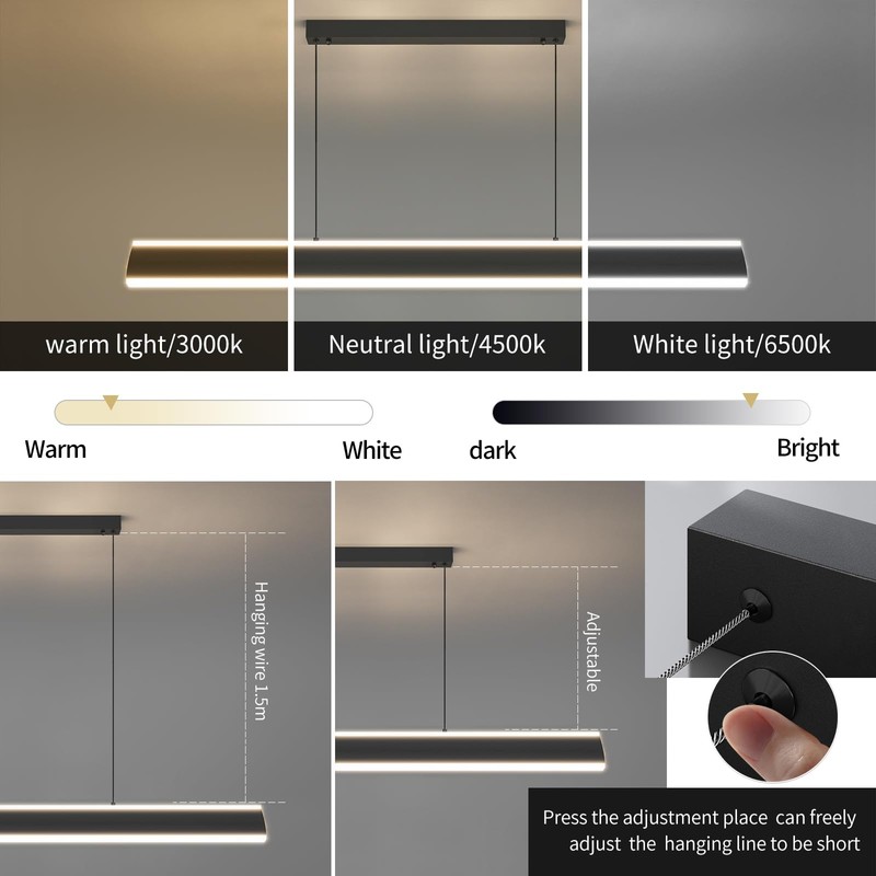 Matven Linear Pendant Lights Kitchen Island, Dimmable LED Chandeliers for