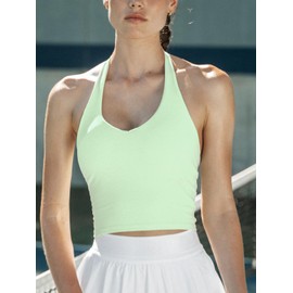 CUPSHE Womens Open Back Sports Bra Halter Crop Tops Workout Gym Fitness Bra with Removable Pads Bright Green
