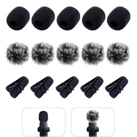 Mini Wireless Furry Windscreen & Foam Cover Set, Muff Foam Mic Cover with Clip for Lavalier Microphone to Reduce Plosive and Better Highlight the Vocals, Washable and Windproof Wind Screen(15 Pcs)