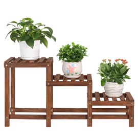 Jotboom 3 Tiers Plant Stand Indoor,Wood Plant Stands for Indoor Plants Multiple,Corner 3 Steps Ladder Plant Shelf High Low Flower Stand Planter Display Rack for Patio Balcony Living Room