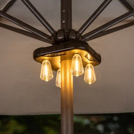 Patio Umbrella Lights with 3 Brightness Modes and Timer, Battery-Powered Cordless Outdoor Umbrella Pole Lights with LED Edison Bulbs, for Garden, Patio, Backyard, Camping and BBQ