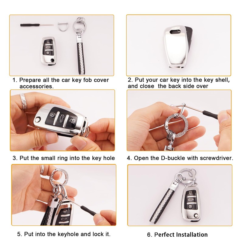 Koaudb Car Key Case Cover Fits, silver