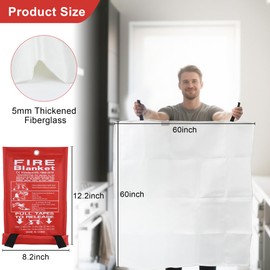 FJNATINH Emergency Fire Blanket - 2Pack 60x60'' Fiberglass Flame Retardant Fire Blanket for Kitchen, Home, Fireplace, Grill, Warehouse, Camping Use