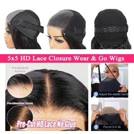 5x5 HD Lace Closure Wigs Human Hair Glueless Wigs Pre Plucked Pre Cut with Baby Hair Deep Wave Lace Front Wigs for Black Women Wear and Go Human Hair Natural Color 22 Inch