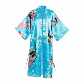 Asian Home Flower Peacock Satin Silk Kimono Robe, Dressing Gown, Bridal, Gift...