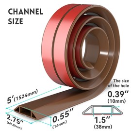 Floor Cord Cover 5 FT, Cord covers for wires on floor, Self-Adhesive Power Cable Protector, Ideal Extension Cord Cover to Protect Wires On Floor – Cord Cavity = 1.5" (W) x 0.39" (H) - Brown (Big Hole)