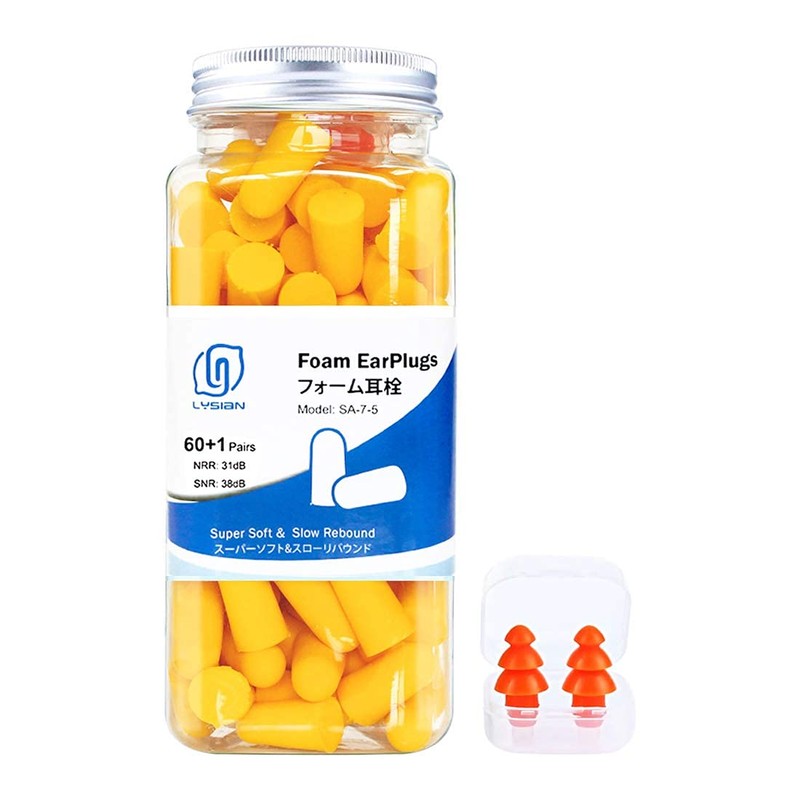 LYSIAN 60 Pairs Soft Foam Earplugs Noise Reduction Ear Plugs