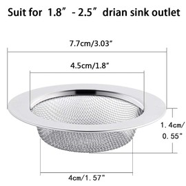 Drain Strainer Stainless Steel Rustproof Set of 2, 7.5 cm Hair Strainer Shower, Sink Strainer for Kitchen