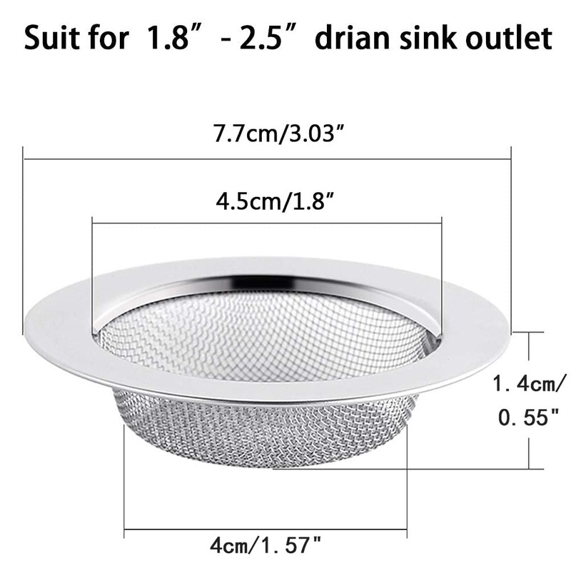 Drain Strainer Stainless Steel Rustproof Set of 2, 7.5 cm