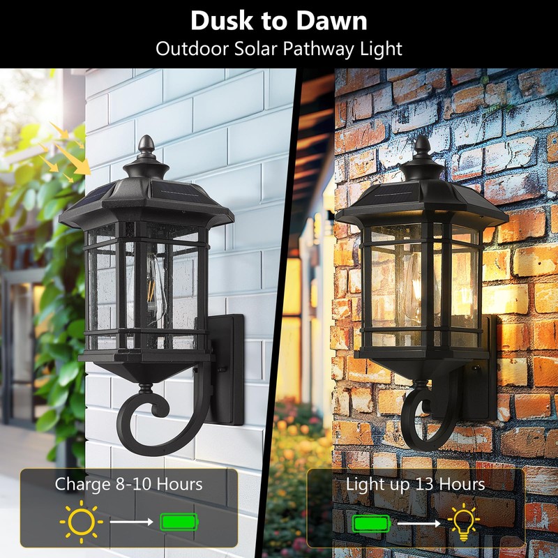 Emliviar Solar LED Wall Light Outdoor,Dusk to Dawn Solar Porch