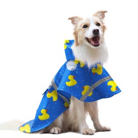 DELIFUR Large Dog Raincoat - Waterproof Dog Rain Poncho Adjustable Double Layer Rain Jacket with Hood for Medium Large Dogs Designed with Leash Hole Reflective Strip (Blue Duck, Medium)